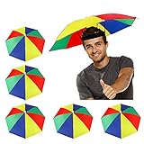 5 Pack Umbrella Hat with Elastic Band, Rainbow Waterproof Fishing Umbrella Hat for Adults Kids Women Men