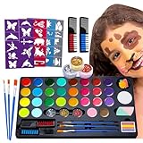 30 Colors Face Paint Kit, Reusable Water Based Body Paints Palette with Brushes and Face Painting Stencils for Kids and Adults Professional Halloween Cosplay and Parties Make-up Kit