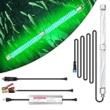 HUSUKU FS0-2 LED Underwater Fishing Light, 12V or 110V 16inch 200W 20,000lm 16.4ft Wire, Green Night Fishing Finder, Glowing Fish Attractor, IP68 Submersible Boat Lamp for Snook Crappie Squid Shrimp