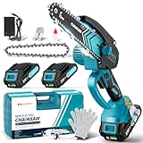 Mini Chainsaw, 6-Inch Chain saw with 2 Pack 2000mAh Batteries, Portable Handheld Chainsaw, Mini Chainsaw Cordless for Wood Cutting Tree Trimming DIY Projects Gardening Camping