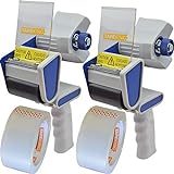 Tape King Packing Tape Dispenser Gun - Handheld Tape Gun w/ 2-Inch-Wide Clear Packaging Tape and Bonus Roll - Shipping Tape for Sealing, Storing, and Moving Boxes, 2 Pack