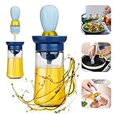 Garini Oil Dispenser with Brush, 2 in 1 Oil Storage and Oil Measuring Container Dispenser and Silicone Dropper for Kitchen Cooking BBQ Grill Frying Baking, Blue