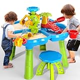 TEMI 4-in-1 Kids Sand Water Table for Toddlers 3-5, 32PCS Sandbox Table Kids Activity Sensory Play Table Summer Outdoor Toys for Toddler Boys Girls