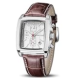 MEGIR Men's Business Analog Chronograph Luminous Rectangle Quartz Watch with Stylish Leather Strap for Sport & Work (2028 White)