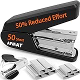 AFMAT Effortless Stapler for Desk, 40-50 Sheet Capacity, Low Force, One Finger Touch Stapling Desktop Stapler, with 1600 Staples & Staple Remover, Portable & Space Save Size, Good for Home & Office