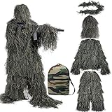 LATOLIN Ghillie Suit 5 in 1, 3D Camouflage Hunting Suit Clothes, Woodland Gilly Suit Hooded Gillies Suits for Men Hunting, Hallowee Costume (Small for Kids)