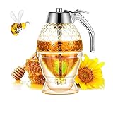 XIYUAN Honey dispenser, syrup dispenser, beautiful honeycomb honey jar, honey jar with stand
