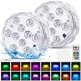 YiaMia Hot Tub Lights, Submersible LED Pool Lights with Suction Cup and Remote Control, 2-Pack RGB Color Battery-Powered Waterproof Lights for Ponds, Decoration, Parties, Vase Bases, Spas, Aquariums