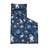 david's kids Toddler Nap Mat Set with Removable Pillow, Ultra Soft Slumber Bags for Boys，Perfect for Preschool, Daycare, Kids Sleeping Bags with Rollup Design, 50'x20', Space