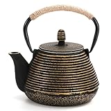 Cast Iron Teapot with Teapot Lid Clip - MIDIMORI Japanese Cast Iron Tea Kettle Stovetop Coated with Enameled Interior, ANNUAL RING Pattern Tea Pot with Infusers for Loose Tea (34 Ounce /1000 ml)