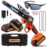 Mini Chainsaw 6 Inch Cordless, Zeeksaw Super Power Hand Chain Saw with batteries, 1 Hour Run-Time Mini Electric Chainsaw Cordless, Small Handheld Chainsaws Battery Powered, Mini Electric Chain Saws