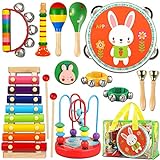 LOOIKOOS Toddler Musical Instruments Toys, Wooden Percussion Instruments Set for Kids Baby with Xylophone, Preschool Educational Musical Toys for Boys and Girls with Storage Bag(12pcs)
