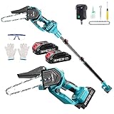 2-in-1 Cordless Pole Saw & Mini Chainsaw - Seesii 8 Inch Brushless Pole Saw Battery Powered,Extendable Tree Pruner with 2*2.0Ah Batteries & Oiling System,15.8-Foot MAX Reach Pole Saw for Tree Trimming