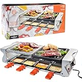 MasterChef Dual Raclette Table Grill w Non-Stick Grilling Plate & Cooking Stone- 8 Person Electric Tabletop Cooker for Korean BBQ-Melt Cheese, Cook Meat & Veggies at Once-(19' x 8') Mothers Day Gift