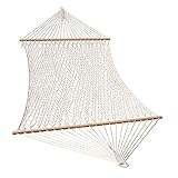 Lazy Daze 13FT Double Rope Hammocks, Traditional Hand Woven Cotton Hammock with Hardwood Spreader Bar for Outdoor, Indoor, Patio, Yard, Poolside for Two Person, Max 450 Lbs, Natural