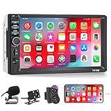 Double Din Car Stereo Bluetooth with Backup Camera,7 Inch Touchscreen Double Din Radio Support Mirror Link/Hands Free Call/FM/Steering Wheel Remote/Fast Charging/TF/USB/EQ/Aux