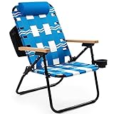 Dowinx Beach Chair with Cooler Bag, Folding Caming Chair with Backpack Straps, High Back 3 Position-Reclining Outdoor Chair Aluminum Frame(Blue)