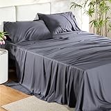 Bedsure King Size Sheet Set, Cooling Sheets King, Rayon Derived from Bamboo, Deep Pocket Up to 16', Breathable & Soft Bed Sheets, Hotel Luxury Silky Bedding Sheets & Pillowcases, Dark Grey