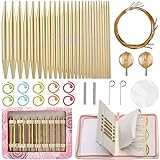 LOOEN Interchangeable Circular Knitting Needles Set with Case and Accessories for Arthritic Hands, Round Aluminum Kit Suitable for Knitter Enthusiasts
