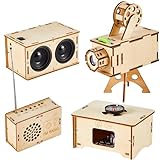 Suzile 4 Set of Wooden Puzzle DIY Craft Kit Speaker Radio Gramophone Projector with 6 Slides Soldering Practice DIY Electronic Kits for Kids Adults Beginner's Starter Science Experiment Craft Gifts