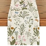 Artoid Mode Wildflowers Floral Spring Table Runner, Seasonal Summer Butterfly Kitchen Dining Table Decoration for Home Party 13x72 Inch