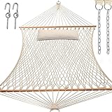 Y- STOP Hammock with Pillow, Traditional Rope Hammock Swing with Free Chains and Hooks for Outdoor, Indoor, Patio Yard, Hammocks for Two Person, Outdoor Double Hammock, Max 440 Lbs