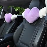 2 Pack Heart Shaped Cute Car Headrest Pillow with Angel Wings - Comfortable Soft Head Rest Cushion Kawaii Car Accessories Neck Pillow for Driving Travelling Office Home Decor - Lavender Love Heart