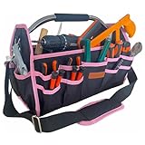 Pink Tool Bag for Women, Pink Tool Box for Women, Ladies Tool Tote Bag with Handle, Bolso De Herramientas, Womens Tool Bag with 21 External Pockets, Tool Bags for Women Ladder Tool Caddy