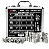 Annular Cutter Set 13 Pcs by S&F STEAD & FAST, Cutting Depth 1' Cutting Diameter 7/16' to 1-1/16' Inch, Mag Drill Bits Kit for Magnetic Drill Press, with 2 Pilot Pins