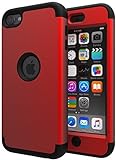 SLMY iPod Touch 5 Case,iPod Touch 6 Case,Lovely Elephant Heavy Duty High Impact Armor Case Cover Protective Case for Apple iPod Touch 5 6th Generation Red/Black