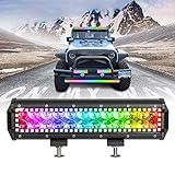 Nicoko 12' 72w Led Light Bar with Chasing RGB Halo 16 Million Colors Bluetooth&Remote Controlled Over 200 Modes for Driving Fog Lamp Offroad SUV ATV Truck Boat Free Wiring Harness 2 Year Warranty