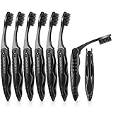 8 Packs Travel Toothbrushes Individually Wrapped Black Folding Toothbrush for Travel Camping Portable Charcoal Toothbrush with Soft Medium Bristles for School