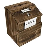Excello Global Products Rustic Suggestion Box with Lock: Wooden Ballot Comment Box, Wall Mounted or Freestanding. Includes Printed Labels & Suggestion Pads Cards