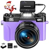 Digital Camera for Photograohy and Video VJIANGER 4K 48MP WiFi Vlogging Camera with 180° Flip Screen, 16X Digital Zoom, 52mm Wide Angle & Macro Lens, 2 Batteries and 32GB TF Card(W02-Purple32)