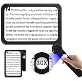 NZQXJXZ 30X 5X Large Magnifying Glass for Reading Full Book Page Magnifying Glass Folding Handheld Magnifier for Seniors Reading Newspaper, Books Great Gift for Low Visions