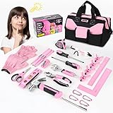 SHALL 26-Piece Kids Size Tool Set, Pink Real Tools for Kids with 12' Tool Bag, Safety Certified Children Learning Tool Kit with Hand Tools for Boys & Girls Age 6+, DIY Building, Woodwork, Construction