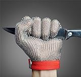 JZD stainless steel gloves, cutting resistant gloves, 304 stainless steel wire, metal mesh, chainmail glove (5 Finger, L(Piece of 1)(Blue))