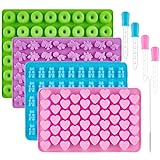 JOERSH Gummy Bear Molds, 4 Silicone Candy Molds with 4 Droppers, Non-Stick Silicone Gummy Molds Including Bear, Heart, Dinosaur and Mini Donut