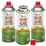 Jo Chef Butane Fuel Canister, 8 oz Butane Cylinder, Pure Refined Butane Gas for Camping Stove Or Use Directly with Brûlée Kitchen Blow Torch Head 3 Cans