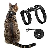 VKPETFR Cat Harness and Leash Set Escape Proof for Walking, Adjustable Cute Kitten Harness Leash with Airtag Holder for Small Large Cats, Lightweight Soft Walking Travel Harness (Black)