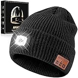 Bluetooth Beanie Hat with Light for Men, Rechargeable 4 Led Headlamp Cap Wireless Headphones, Unique Gifts for Men Dad Teen-Black