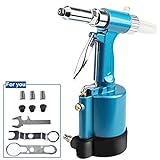 DoubleSun Heavy Duty Air Hydraulic Riveter-Professional Pop Pneumatic Riveting Gun Rivet Tool with Nose Pieces