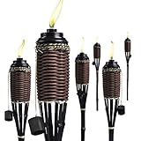 Backyadda Bamboo Tiki Torches for Outside with Extra-Large (16oz) Metal Canisters and Fiberglass Wicks for Longer Lasting Burn. Stands 59' Tall. Multiple Styles Available. (Burnt Sienna, 6 Pack)