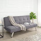 Madison Modern Futon Sofa Bed - Compact Design for Small Spaces - Convertible Futon with Linen Fabric for Premium Comfort - Ideal Guest Couch - Stylish & Durable, Supports up to 750 lbs. - Gray