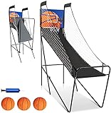 GYMAX Electronic Basketball Game, Single Basketball Shootout with LED Scoreboard, 3 Basketballs & Pump, Easy Folding for Storage, Indoor Basketball Arcade Game for Kids Adults