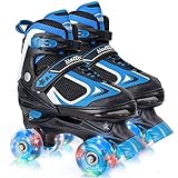Kids Roller Skates for Boys - Blue for Teenagers Youth Age 10 11 12 - Adjustable All Light up Wheels Indoor Outdoor Sports Birthday Gift for Son and Grandson