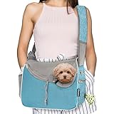 PetAmi Small Dog Sling Carrier, Soft-Sided Crossbody Puppy Carrying Purse Bag, Adjustable Sling Pet Pouch to Wear Medium Dog Cat Travel, Dog Bag for Traveling, Breathable, Poop Bag Dispenser, Blue