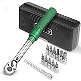 UYECOVE 1/4 Inch Drive Torque Wrench Set 2-20 Nm, 13Pcs Bike Torque Wrench, Bicycle Torque Wrench & MTB Tool Kit, with Allen Hex, Torx Sockets, Extension Bar, Green