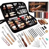 BAGERLA Leather Working Tools and Supplies, Leather Tooling Kit with Waxed Thread Awl Prong Punch Groover Tracing Wheel Punch Leather Working Kit for Beginners DIY Sewing Craft