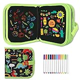 Ccinnoe Erasable Doodle Book for Kids-Toddlers Activity Toys Reusable Drawing Pads with 12 Watercolor Pens, Preschool Travel Art Toy, Road Trip Car Game Writing Painting Set for Boys and Girls (Dino)